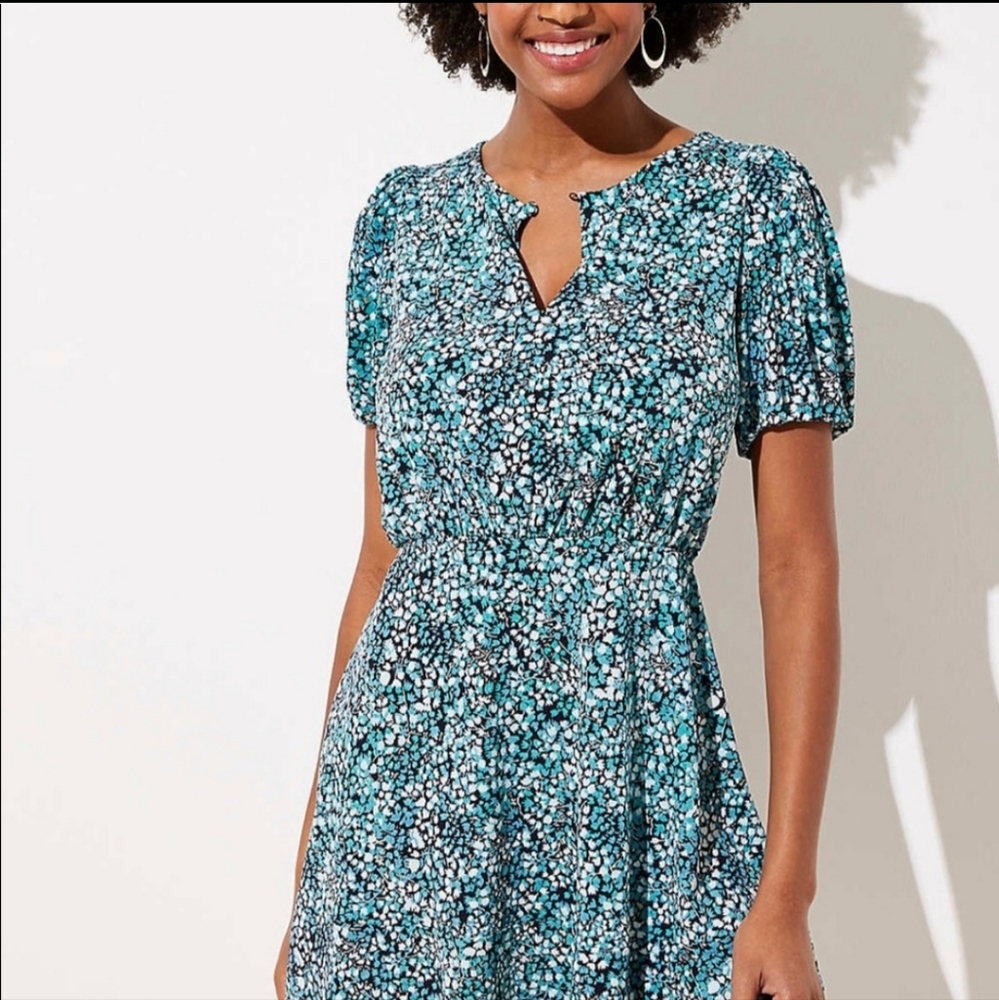 Loft Blue Green Floral Dress sz 10